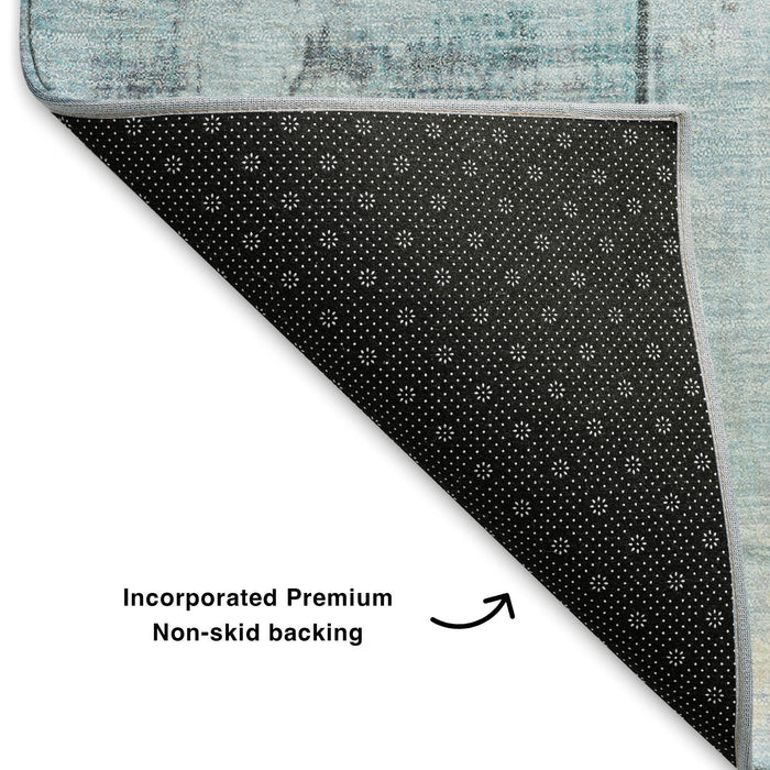 10' X 14' Geometric Washable Area Rug With UV Protection (706577) - Teal / Gray