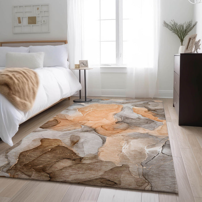 10' X 14' Transitional Abstract Washable Area Rug With UV Protection - Orange