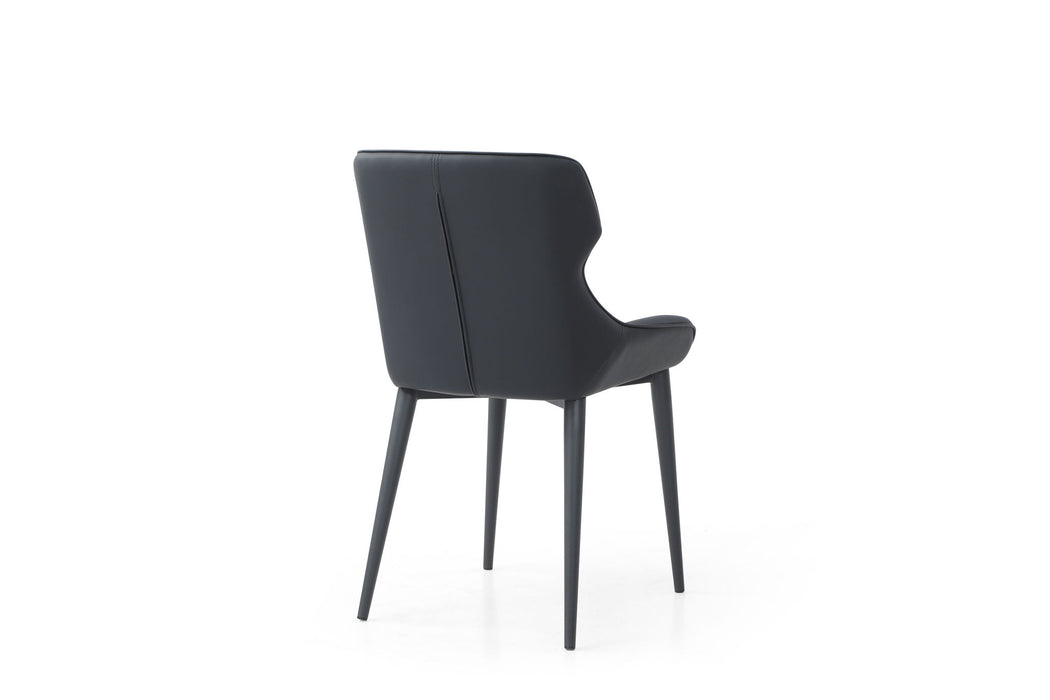 Faux Leather Steel Wing Back Dining Side Chair - Black