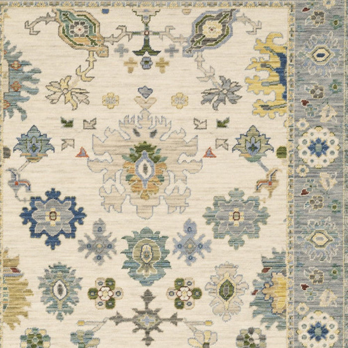 10' x 13' Oriental Power Loom Stain Resistant Area Rug With Fringe - Ivory Blue Gray Teal Gold Green And Rust