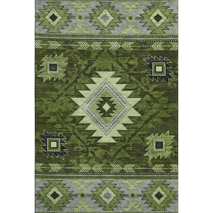 10' X 14' Geometric Washable Area Rug With UV Protection (700253) - Olive Green / Gray / Charcoal