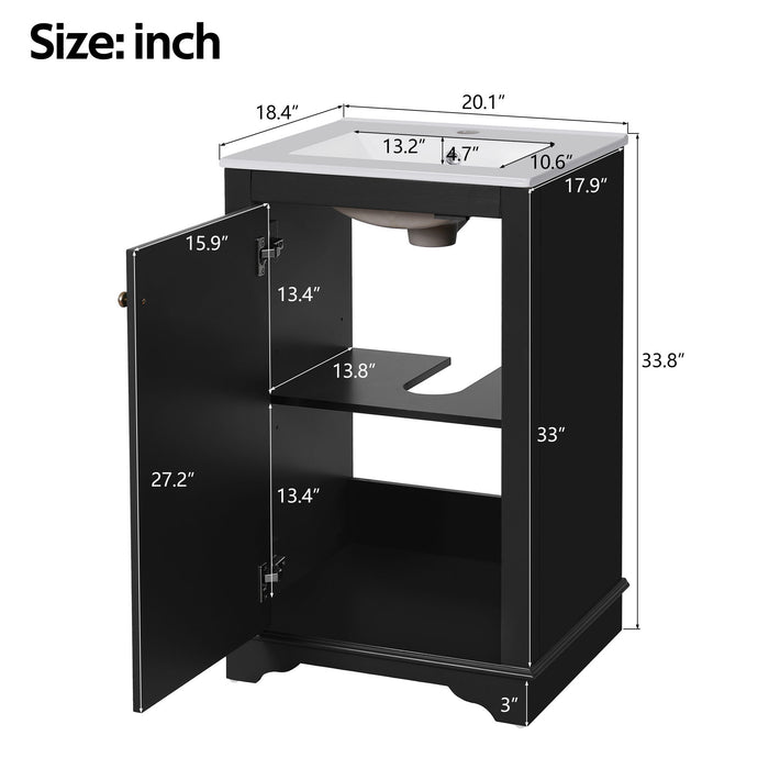 Giga bathroom vanity with sink, freestanding single cabinet, soft-close door and adjustable shelf, modern bathroom storage unit