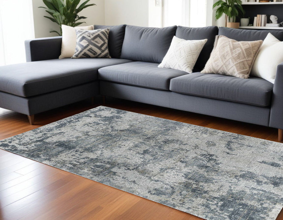 9' x 12' Abstract Power Loom Distressed Area Rug - Blue And Gray