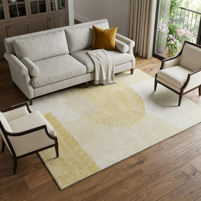 10' X 14' Geometric Washable Area Rug With UV Protection (655842) - Gold / Ivory