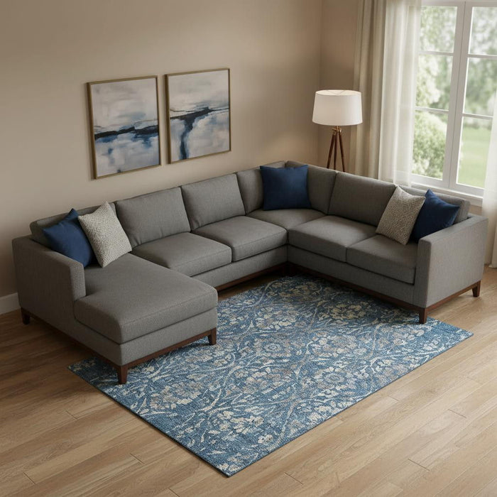 10' X 14' Floral Washable Area Rug With UV Protection (669036) - Blue / Gray