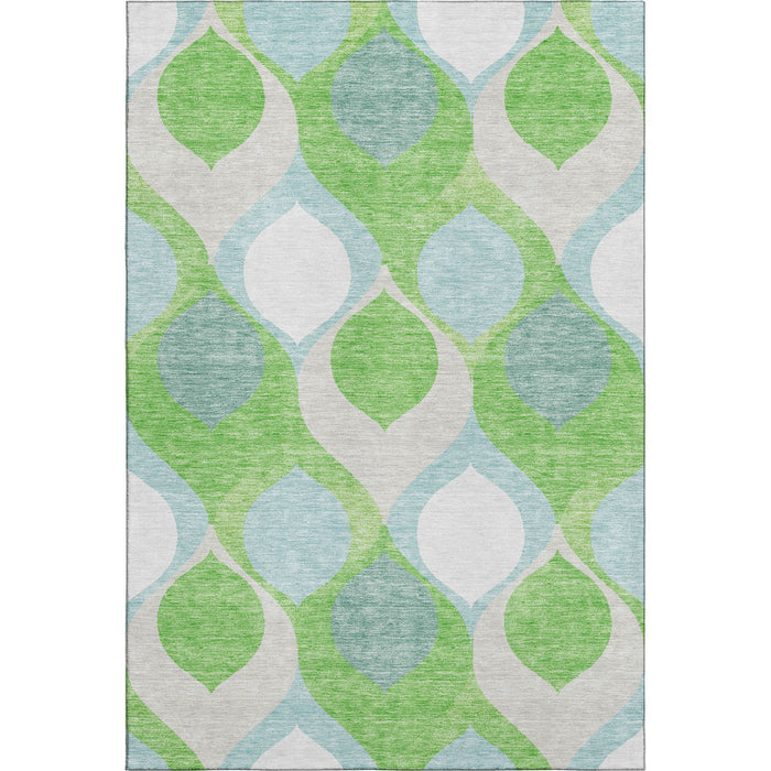 9' X 12' Ogee Washable Area Rug With UV Protection - Lime Green