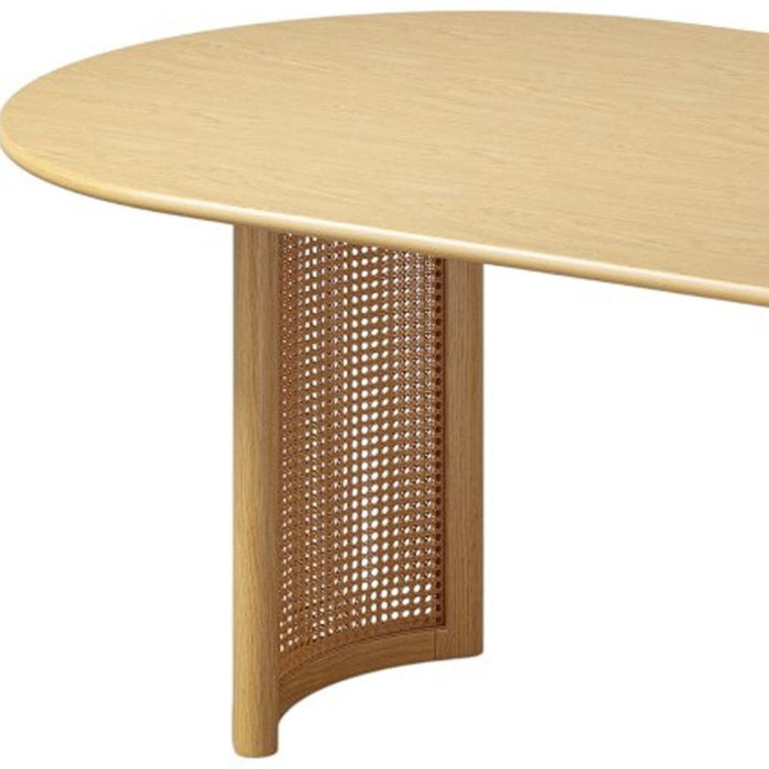 79" Solid Wood Mirrored Pedestal Base Oval Dining Table - Natural