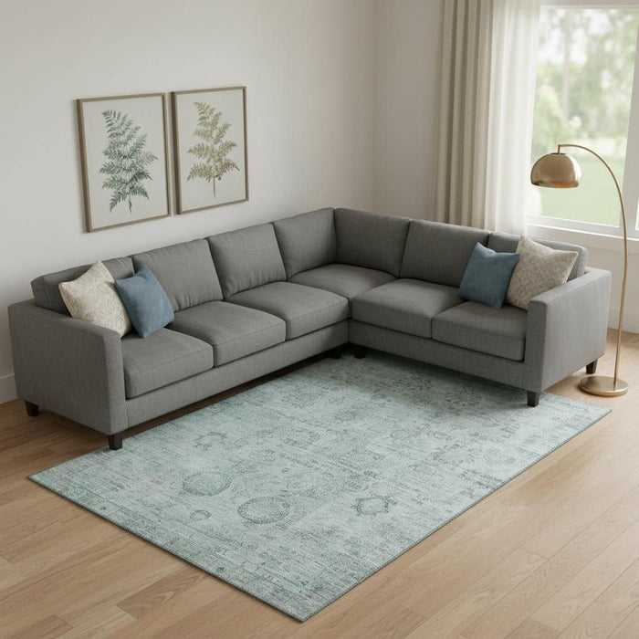10' X 14' Oriental Washable Area Rug With UV Protection (700769) - Aqua / Gray
