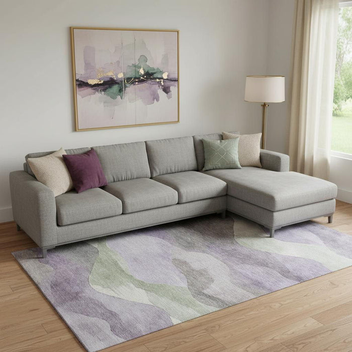10' X 14' Abstract Washable Area Rug With UV Protection (709624) - Purple / Sage / Gray