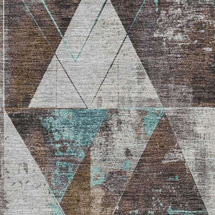 10' X 14' Geometric Washable Area Rug With UV Protection (706969) - Chocolate / Teal