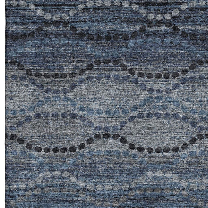 10' X 14' Abstract Geometric Washable Area Rug With UV Protection (715321) - Navy Blue / Gray