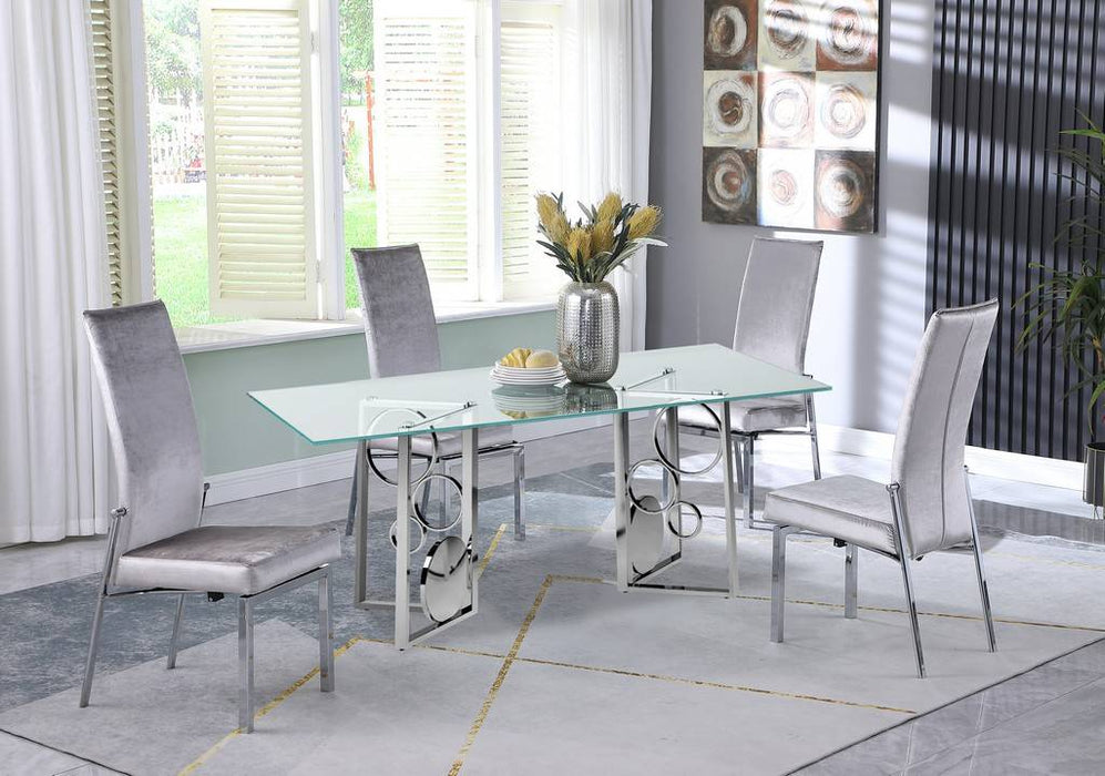 Chintaly BRUNA Dining Set w/ 42"x 72" Glass Top Table & 4 Motion-back Chairs Grey