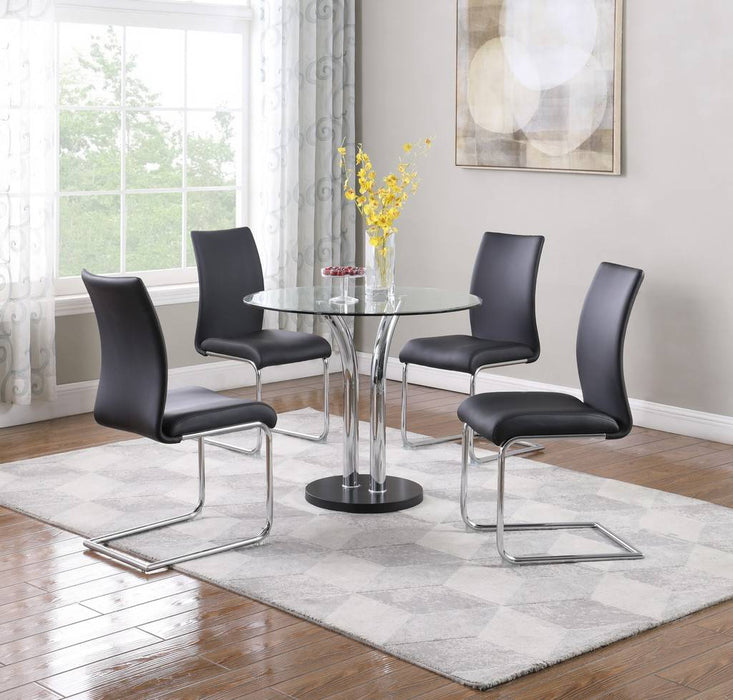 Chintaly T-311 SET Dining Set w/ Glass Top Bistro Table & 4 Cantilever Side Chairs Black