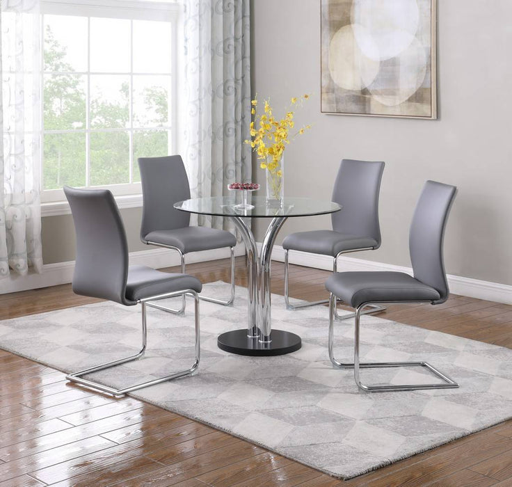 Chintaly T-311 SET Dining Set w/ Glass Top Bistro Table & 4 Cantilever Side Chairs Grey