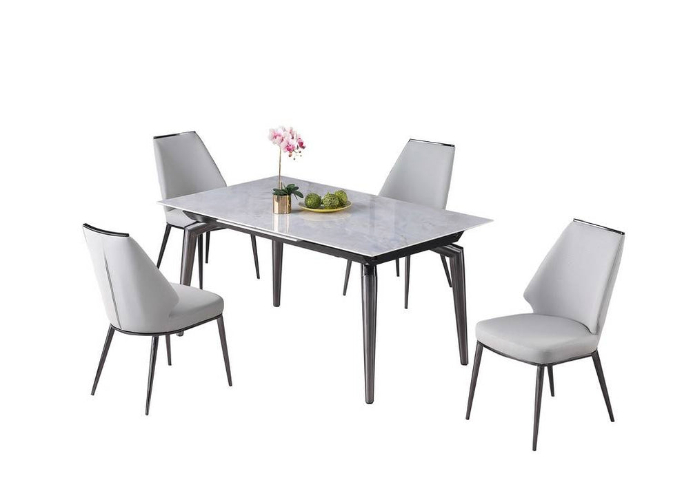 Chintaly TABATHA Dining Set w/ Extendable Sintered Stone Table & Curved Back Side Chairs