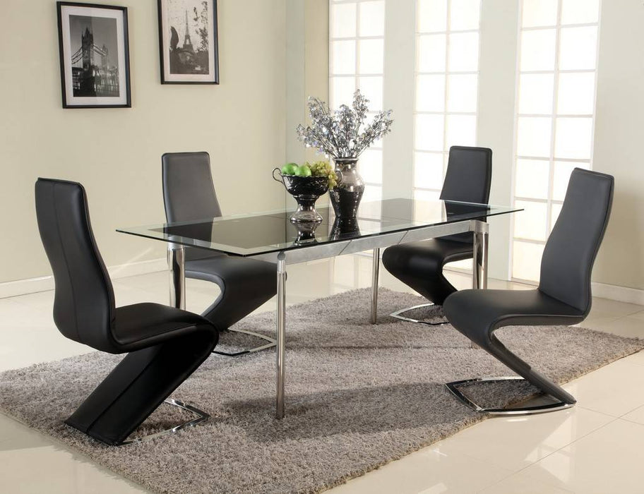 Chintaly TARA Modern Dining Set w/ Extendable Glass Table & Z-Shape Chairs