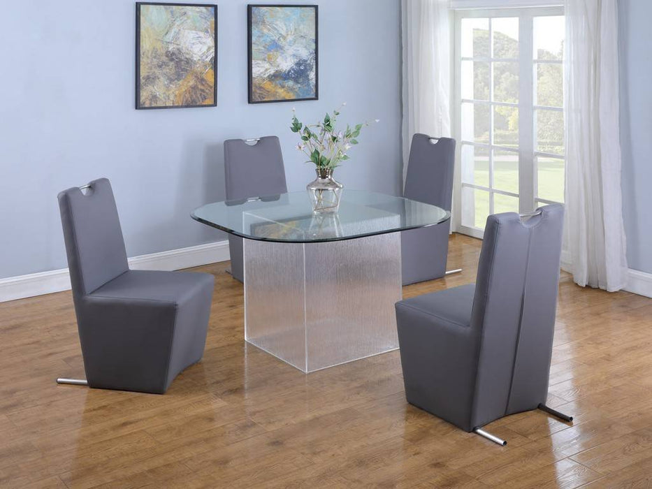 Chintaly VALERIE Contemporary Dining Set w/ Surfboard Glass Table & Chairs
