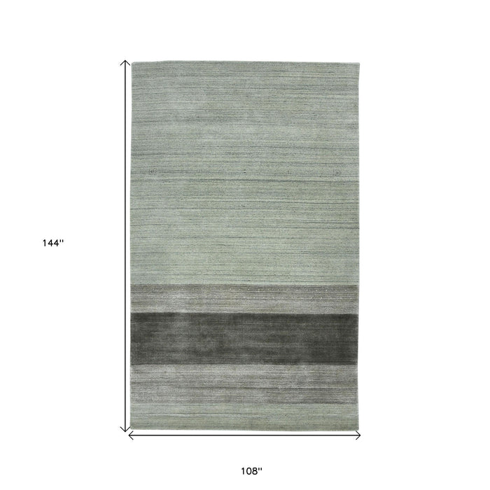 9' X 12' Wool Striped Hand Woven Area Rug - Gray / Light