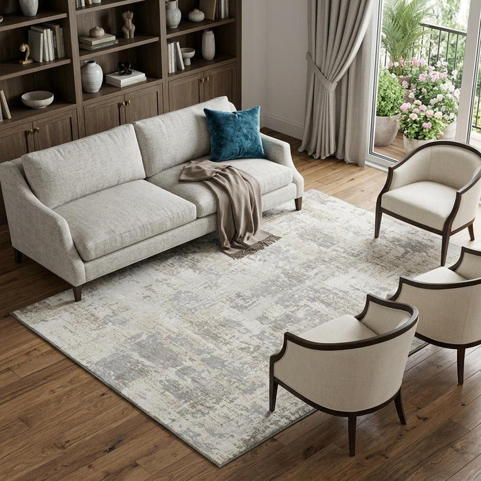 10' X 14' Abstract Washable Area Rug With UV Protection (679138) - Ivory / Gray