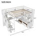 Giga full size white loft bed with built-in desk, shelves, two drawers, and storage staircase for efficient space use.