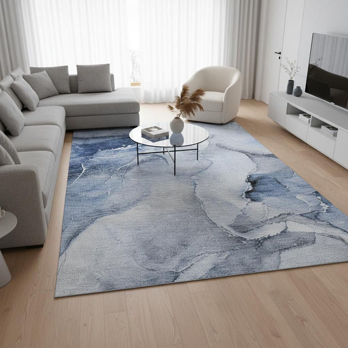 10' X 14' Abstract Washable Area Rug With UV Protection (647332) - Blue / Ivory