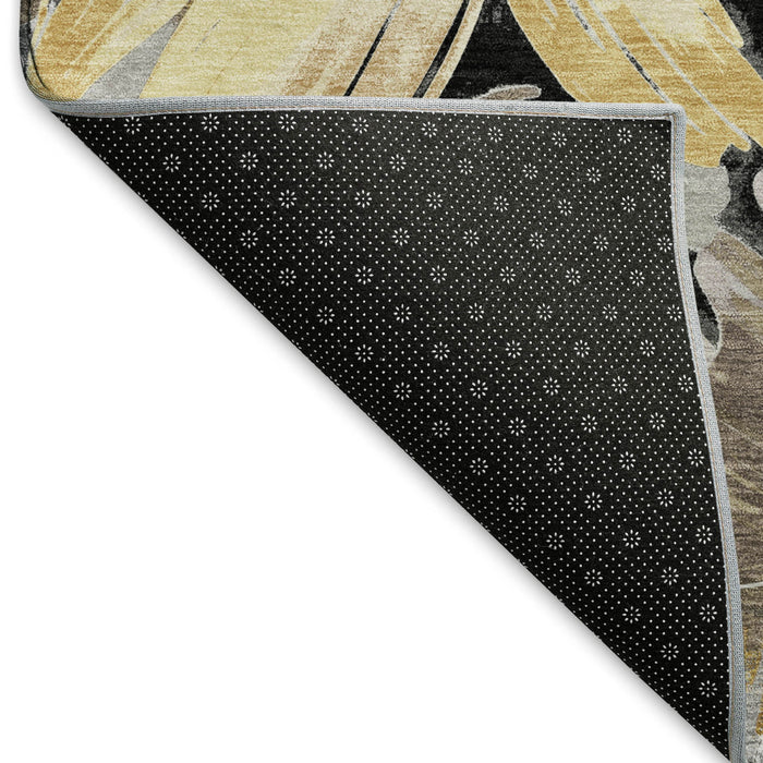 10' X 14' Floral Washable Area Rug With UV Protection (693948) - Black / Gray / Wheat