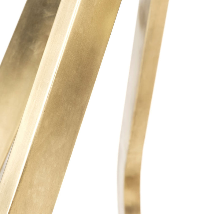 48" Rounded Marble And Metal Pedestal Base Dining Table - Gold