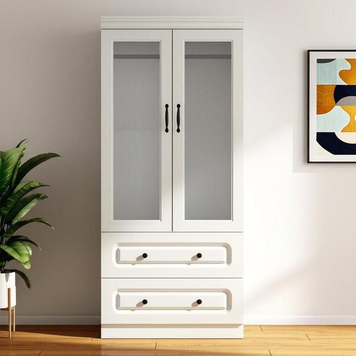 71" Wood Two Door Two Drawer Combo Dresser - White