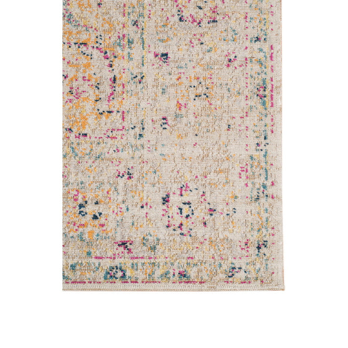 9' x 12' Oriental Power Loom Worn Faded Area Rug - Ivory Navy And Yellow