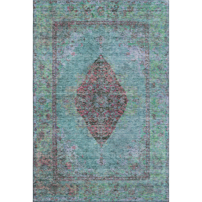 10' X 14' Medallion Washable Area Rug With UV Protection (714817) - Aqua / Purple