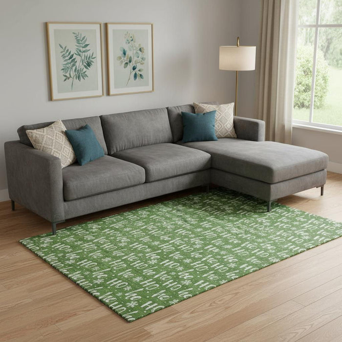 10' X 14' Abstract Geometric Washable Area Rug With UV Protection (701798) - Green / Ivory
