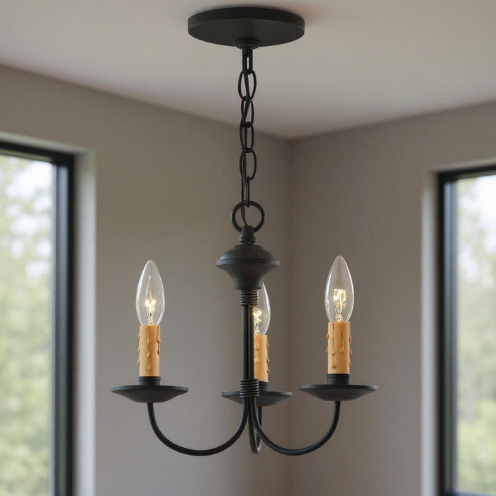 11" Three Light Dimmable Chandelier With Shades - Black
