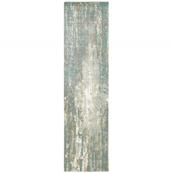 3' x 10' Abstract Splash Indoor Runner Rug - Blue And Gray