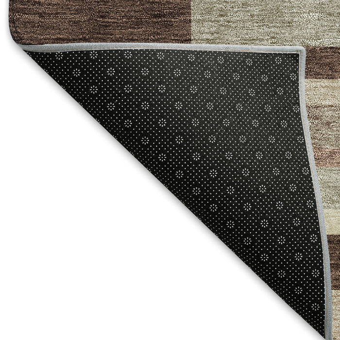 10' X 14' Striped Washable Area Rug With UV Protection (675798) - Merlot / Gray / Beige