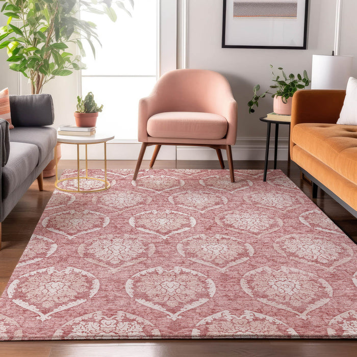 9' X 12' Medallion Washable Area Rug With UV Protection - Pink And Ivory