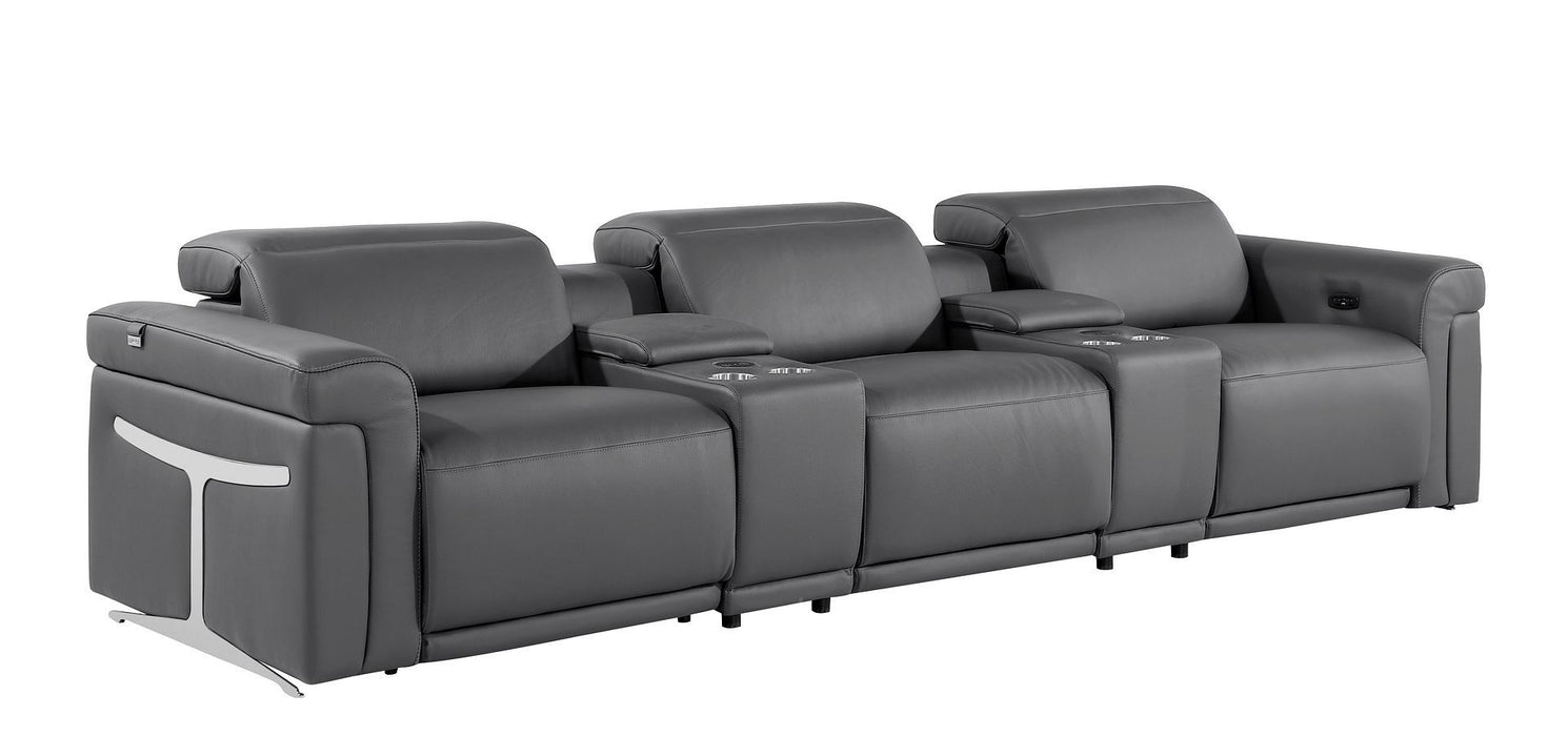 Top Grain Leather Reclining Metal USB Sofa (720367) - Dark Gray