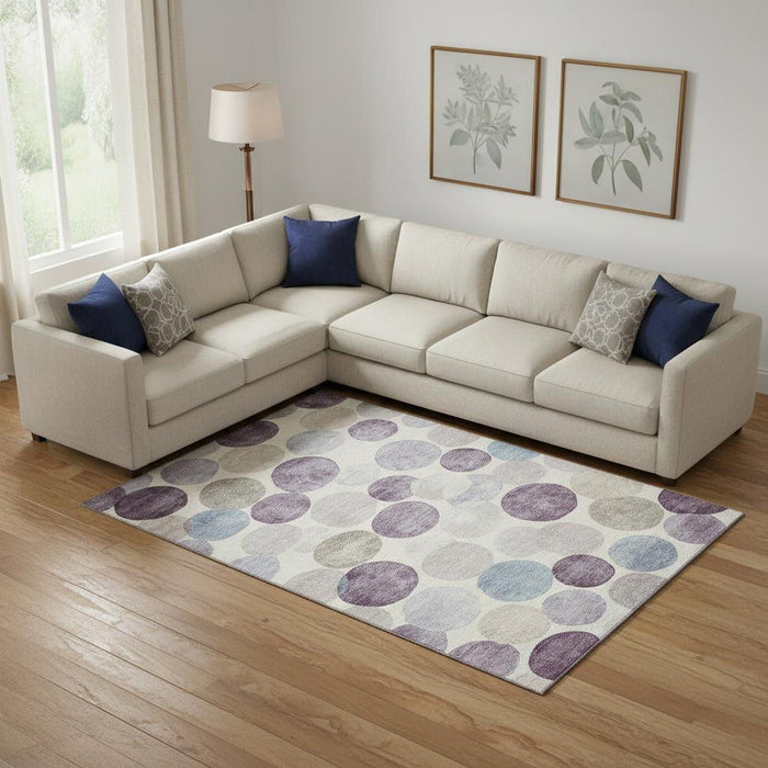10' X 14' Geometric Washable Area Rug With UV Protection (709222) - Plum / Beige / Blue