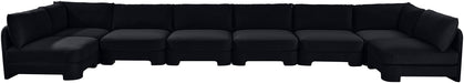 Beige Hammond velvet performance fabric U-shaped sectional sofa by Meridian Furniture with armless chaise and plush cushions.