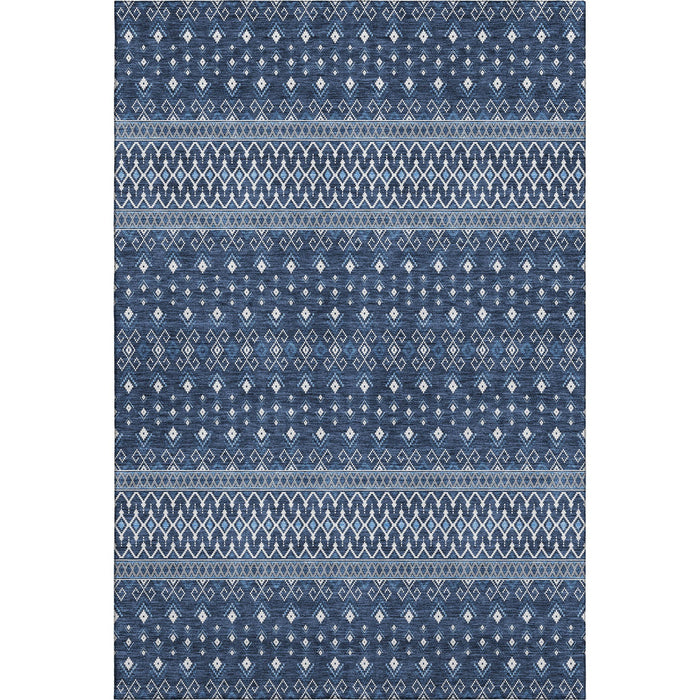 10' X 14' Tribal Washable Area Rug With UV Protection (657125) - Navy Blue / Ivory