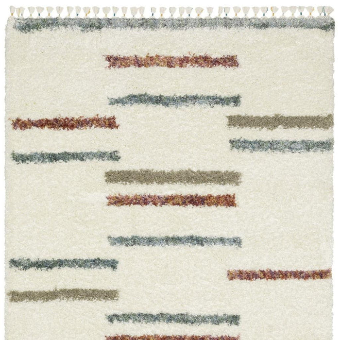 5' X 8' Striped Shag Area Rug With Fringe (574640) - Ivory / Brown / Gray