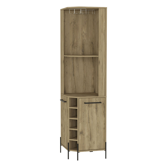 71" Wood Corner Bar Cabinet With Two Doors - Brown