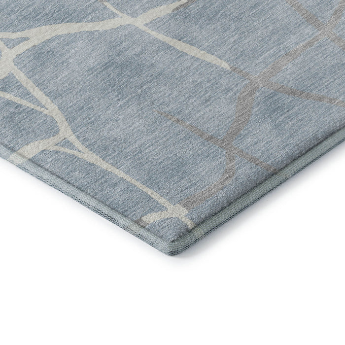 10' X 14' Abstract Geometric Washable Area Rug With UV Protection (682313) - Sky Blue / Ivory / Gray