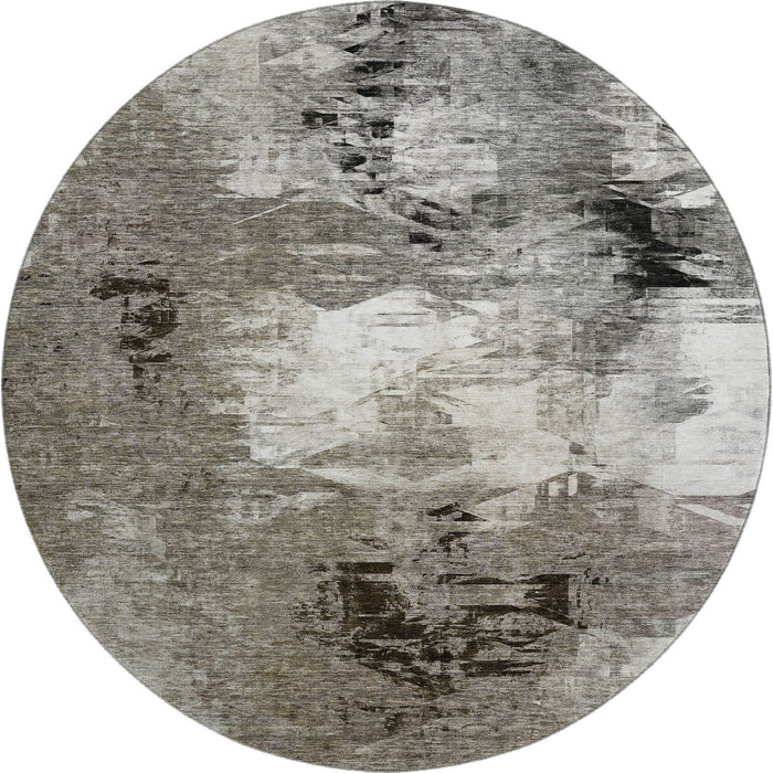 8' Abstract Washable Round Rug With UV Protection (650773) - Taupe / Ivory