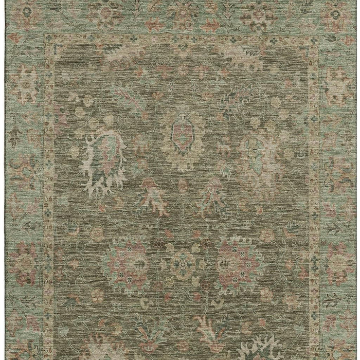 10' X 14' Oriental Washable Area Rug With UV Protection (717983) - Olive Green / Beige