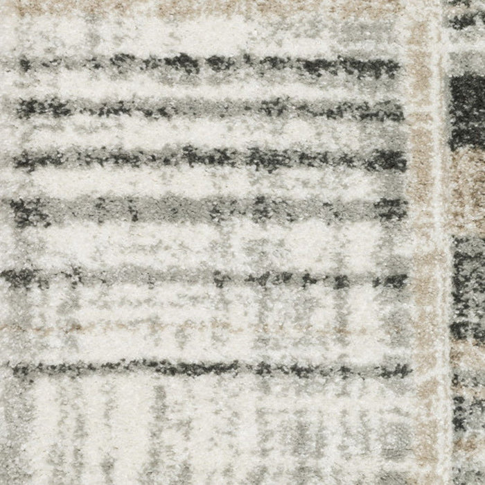 10' x 13' Geometric Power Loom Stain Resistant Area Rug - Gray Charcoal Ivory Tan Brown And Beige