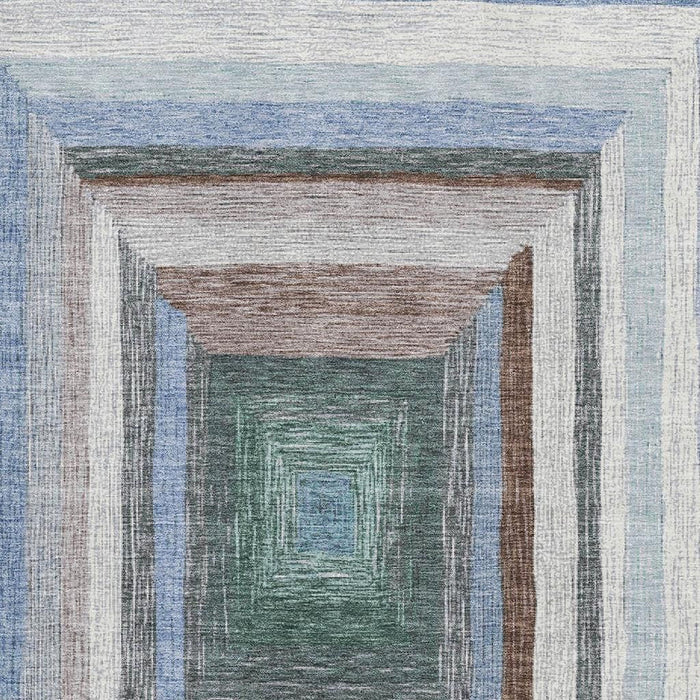 10' X 14' Geometric Washable Area Rug With UV Protection (709330) - Denim Blue / Ivory / Brown