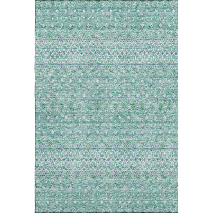 10' X 14' Tribal Washable Area Rug With UV Protection (657155) - Aqua / Ivory