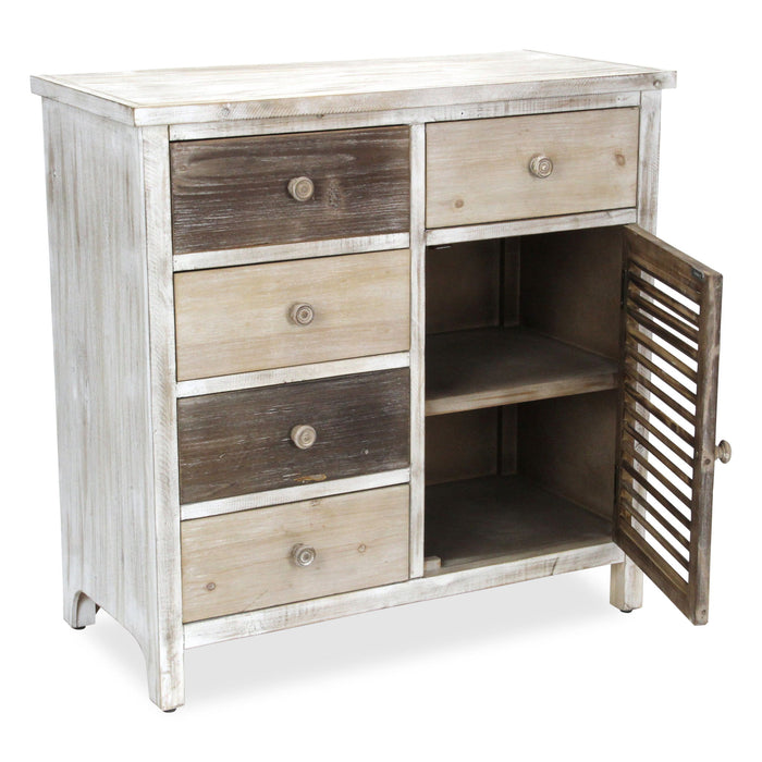 Solid Wood End Table With Five Drawers And Two Shelves - Brown