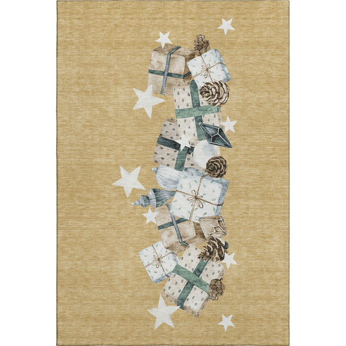 10' X 14' Geometric Washable Area Rug With UV Protection (702359) - Gold / Blue / Ivory