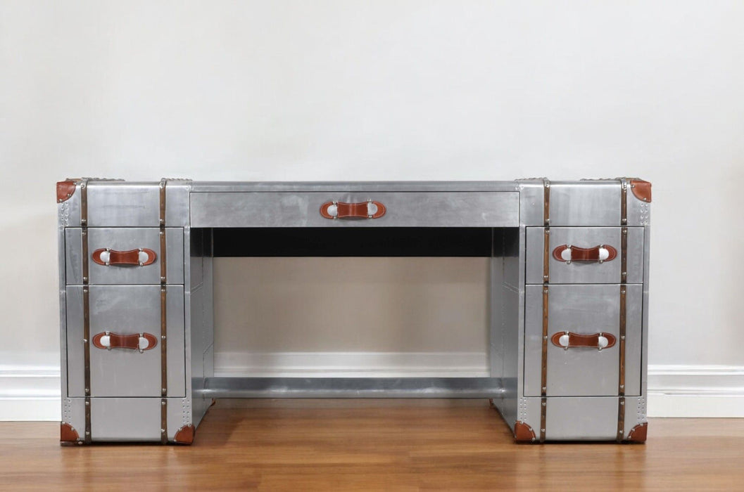 Aluminum Executive Desk With Five Drawers - Silver